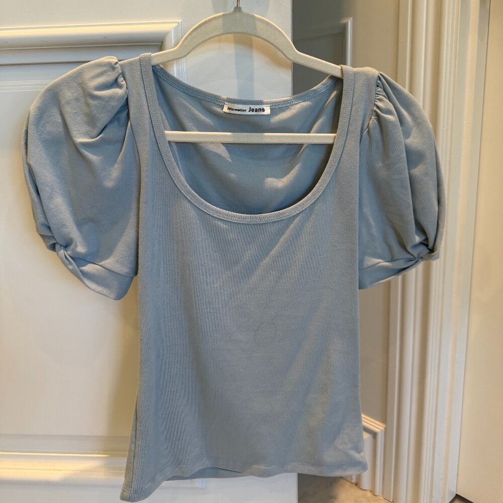 Reformation Like New Blue Puff Sleeve Tee